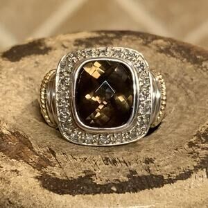 Sadye L. Vassil (SLV) Ring Size 7 14k Gold, Sterling Silver, Topaz and Diamonds